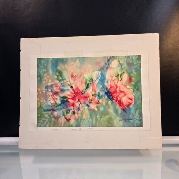Mauline Henderson Butterfly Watercolor Signed Print Rag Paper Impressionist Art - Picture 1 of 8